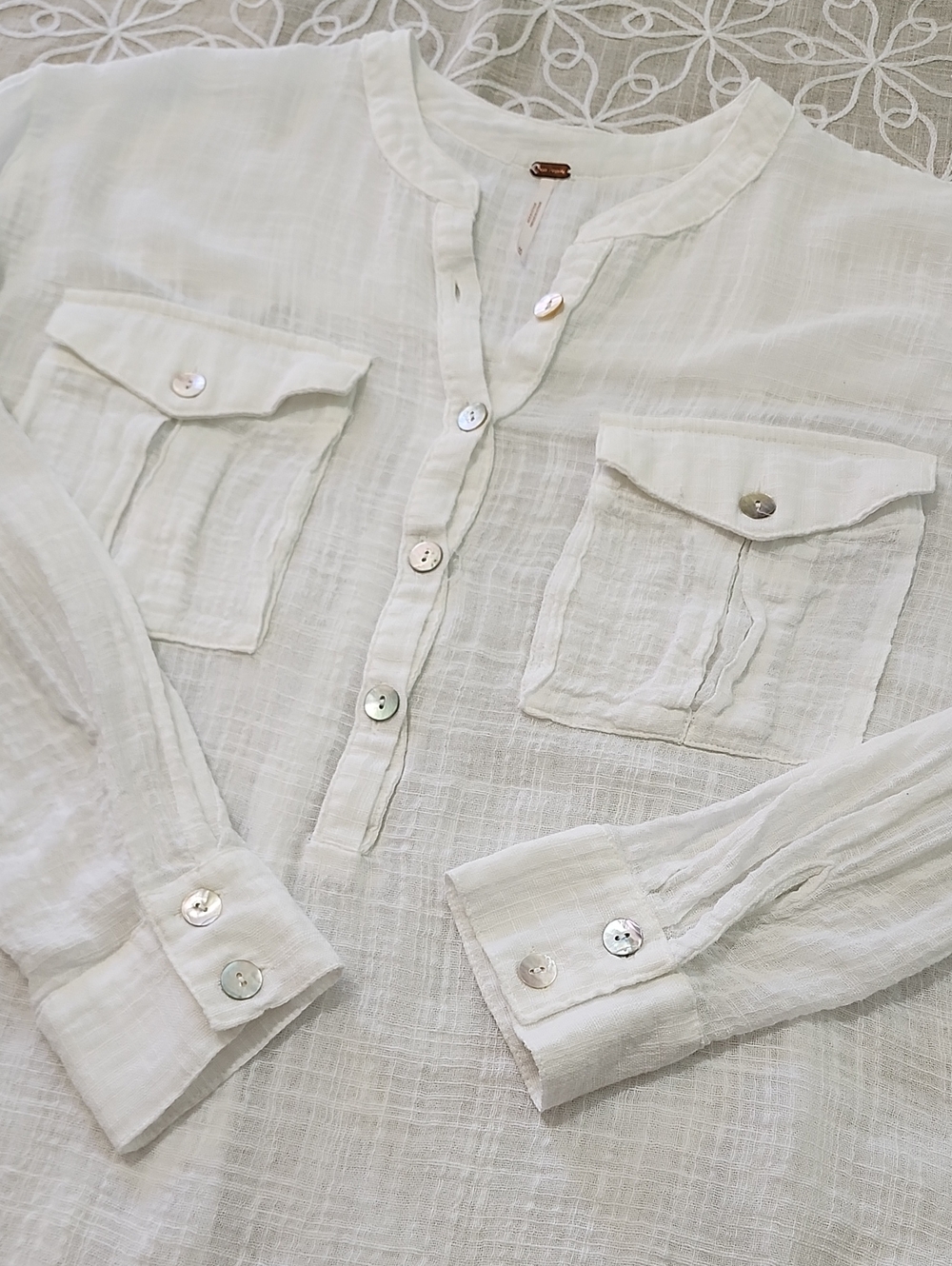 Free People "Talk to Me" White Gauzy Light Weight Top - Picture 5 of 10